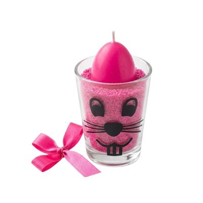 Cadeauset Pasen - roze - 11 cm - in glas - decoratie zand - kaars - paasversiering