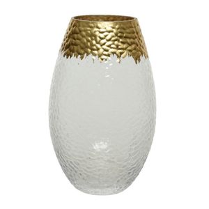 Bloemen vaas transparant/goud van glas 20 cm hoog diameter 12 cm   -