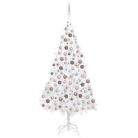 vidaXL Kunstkerstboom met verlichting en kerstballen 210 cm PVC wit - thumbnail