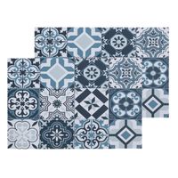 Set van 12x stuks rechthoekige placemats mozaiek blauw vinyl 45 x 30 cm