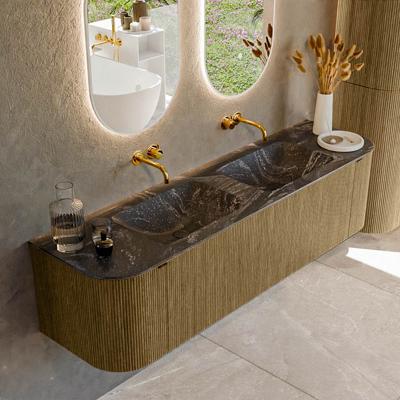 Badmeubel Mondiaz Kurve-Dlux | 170 cm cm | Meubelkleur Dusk | Wastafelkleur Lava | Solid surface | Wasbak beiden zijden spoelbak | Zonder kraangat(en)