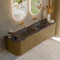 Badmeubel Mondiaz Kurve-Dlux | 170 cm cm | Meubelkleur Dusk | Wastafelkleur Lava | Solid surface | Wasbak beiden zijden spoelbak | Zonder kraangat(en)