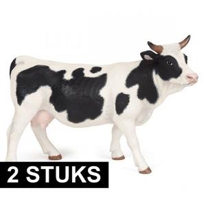 Koe speelgoed figuur - 2x - kunststof - 14 cm - boerderij dieren