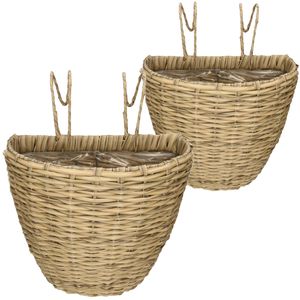 Set van 2x stuks balkonmanden/plantenmanden/plantenbakken lichtbruin rotan 42 en 38 cm - Plantenbakken