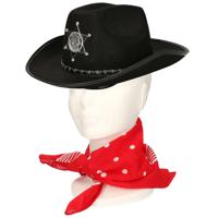 Verkleedset cowboyhoed Kentucky - zwart - met rode hals zakdoek - voor kinderen