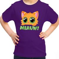 Verkleed T-shirt voor jongens/meisjes - Miauw - paars - carnaval - feestkleding voor kinderen