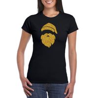 Kerstman hoofd Kerst t-shirt zwart voor dames met gouden glitter bedrukking 2XL  -