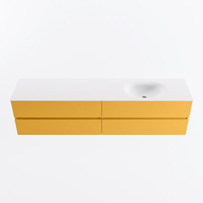 MONDIAZ VICA 200cm badmeubel onderkast Ocher 4 lades. Wastafel MOON rechts 1 kraangat, kleur Talc.