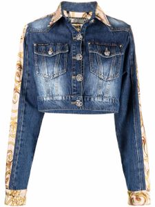 Philipp Plein veste en jean crop à imprimé baroque - Bleu