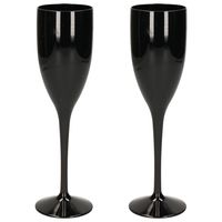 2x stuks onbreekbaar champagne/prosecco flute glas zwart kunststof 15 cl/150 ml