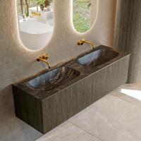 Badmeubel Mondiaz Kurve-Dlux | 150 cm cm | Meubelkleur Shadow | Wastafelkleur Lava | Solid surface | Wasbak beiden zijden spoelbak | Zonder kraangat(en)