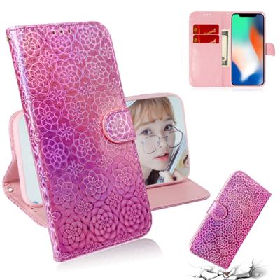 Voor iPhone X/XS effen kleur kleurrijke magnetische Buckle horizontale Flip PU lederen draagtas met houder & kaartsleuven & portemonnee & Lanyard (roz