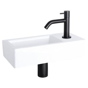 Differnz Ravo fonteinset keramiek - kraan gebogen - 38.5 x 18.5 x 9.5 cm - mat zwart