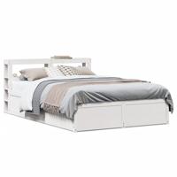 Bedframe met hoofdbord massief grenenhout wit 150x200 cm