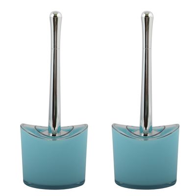 Toiletborstel in houder/wc- 2x -borstel Aveiro - PS kunststof/rvs - lichtblauw/zilver - 37 x 14 cm