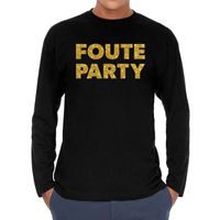 Foute party goud glitter long sleeve t-shirt zwart voor heren - thumbnail