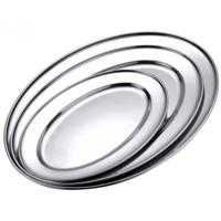 Serveerschaal - Set van 4x stuks - RVS - ovaal - 30 cm - platte barbecueschaal - saladeschaal - tapa
