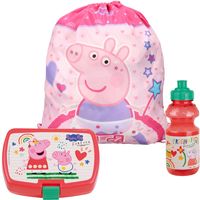 Peppa Pig lunchbox set voor kinderen - 3-delig - roze - kunststof - incl. gymtas/schooltas - thumbnail