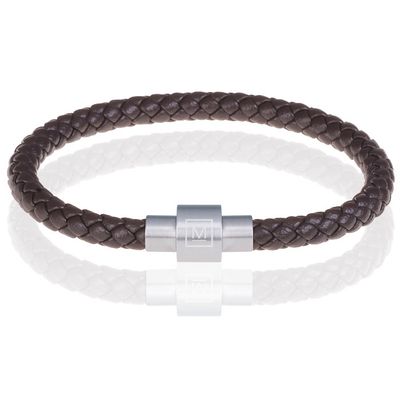 Memphis armband leer met edelstaal Donkerbruin Zilver