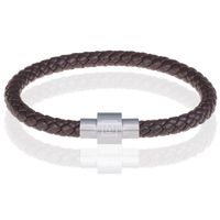 Memphis armband leer met edelstaal Donkerbruin Zilver