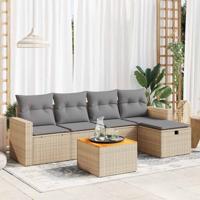 6-delige Loungeset met kussens poly rattan beige