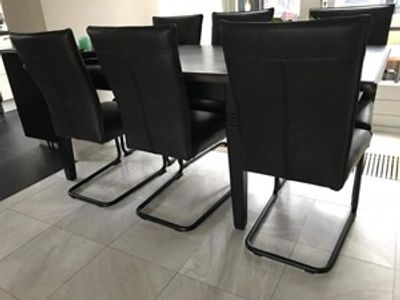 Set van 6 leren eetkamerstoelen - met sledepoot - zwart leer - Echt leer, Industrieel, ontdek de vele Leersoorten en Kleuren bij ShopX