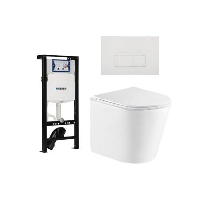 QeramiQ Dely Toiletset - 36.3x51.7cm - diepspoel - rimless - Geberit UP320 plieger inbouwreservoir - softclose toiletzitting - mat witte bedieningsplaat - rechtehoekige knoppen - wit mat SW1026254/SW1381697/SW706191/SW1000766