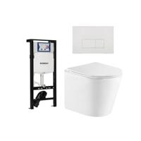 QeramiQ Dely Toiletset - 36.3x51.7cm - diepspoel - rimless - Geberit UP320 plieger inbouwreservoir - softclose toiletzitting - mat witte bedieningsplaat - rechtehoekige knoppen - wit mat SW1026254/SW1381697/SW706191/SW1000766