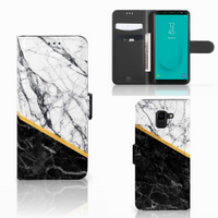 Samsung Galaxy J6 2018 Bookcase Marmer Wit Zwart - Origineel Cadeau Man - thumbnail