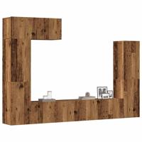 5-delig Tv-meubelset wandmontage bewerkt hout oud houtkleurig