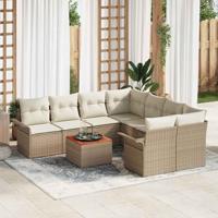 Tuinbankenset met kussen 9 pcs Beige poly rattan