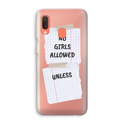 No Girls Allowed Unless: Samsung Galaxy A20e Transparant Hoesje