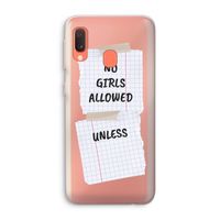 No Girls Allowed Unless: Samsung Galaxy A20e Transparant Hoesje