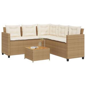 Tuinbank met tafel en kussens L-vormig poly rattan beige