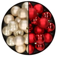 32x stuks kunststof kerstballen mix van champagne en rood 4 cm