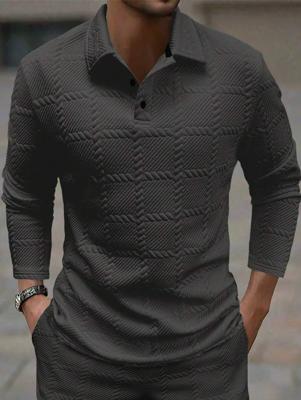 Bon&Bon Homme Men's Jacquard Knitted Long Sleeve Polo Shirt - Black Dark Grey / XXL