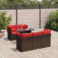 6-delige Loungeset met kussens poly rattan acacia bruin