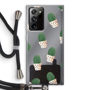 Cactusprint roze: Samsung Galaxy Note 20 Ultra / Note 20 Ultra 5G Transparant Hoesje met koord