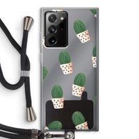 Cactusprint roze: Samsung Galaxy Note 20 Ultra / Note 20 Ultra 5G Transparant Hoesje met koord