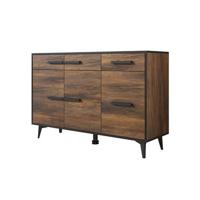 Meubella Dressoir Frey - Donker eiken - Zwart - 135 cm - thumbnail