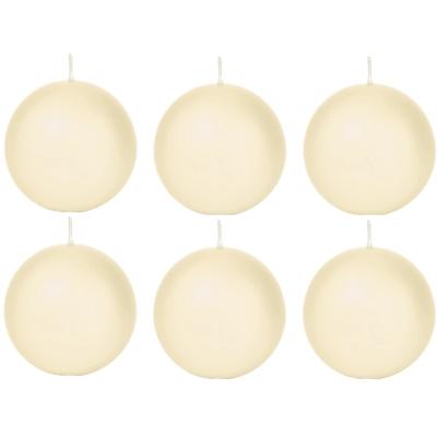 Trend Candles Bolkaars glad - 6x - cremewit - 7 cm - 16 branduren - ronde kaarsen