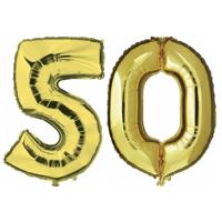 50 jaar - gouden folie ballonnen - 88 cm - leeftijd/cijfers - Leeftijd feestartikelen