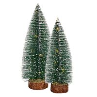 Kleine/mini decoratie kerstboompjes set van 2x st met licht 30-35 cm - Kerstdorpen - thumbnail