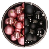 Kerstversiering kunststof kerstballen mix zwart/oud roze 4-6-8 cm pakket van 68x stuks - thumbnail