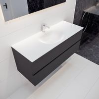 Mondiaz Vica Moon badmeubel antraciet mat 120 cm 2 lades solid surface enkele spoelbak midden 1 kraangat