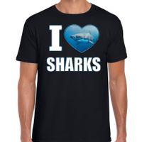 I love sharks t-shirt met dieren foto van een haai zwart voor heren - thumbnail