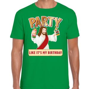 Fout kerst t-shirt groen met party Jezusvoor heren