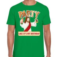 Fout kerst t-shirt groen met party Jezusvoor heren - thumbnail