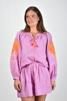 Sage & Ivy blouse Rosa lange mouw met borduursel paars - thumbnail