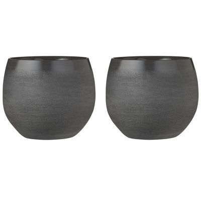 Set van 2x stuks bloempotten grijs keramiek voor kamerplant H18 x D20 cm